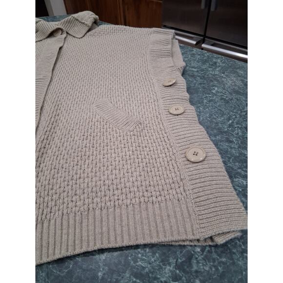 McDuff Neutral Tan Open Snap Front Poncho Wool Cashmere Mock Neck Sweater S/M - Picture 2 of 16